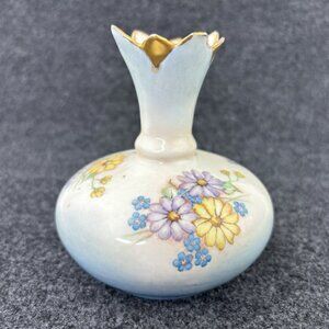 Vintage Porcelain Hand Painted Gold Gilt Trim Floral Design Vase Signed 1949